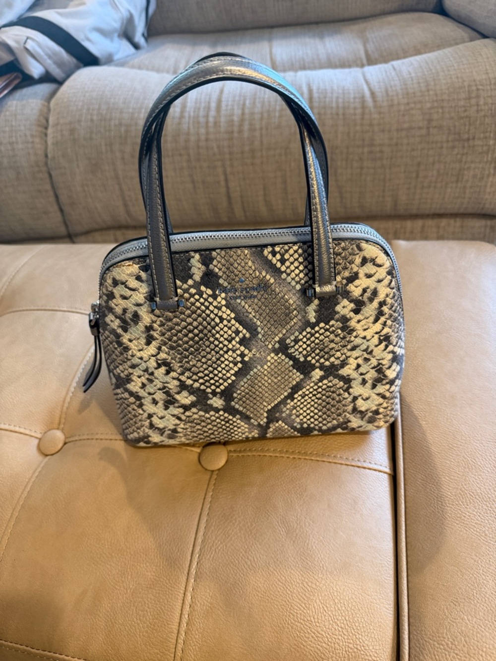 Kate Spade snakeskin embossed leather Crossbody gray and silver 8 x 10
